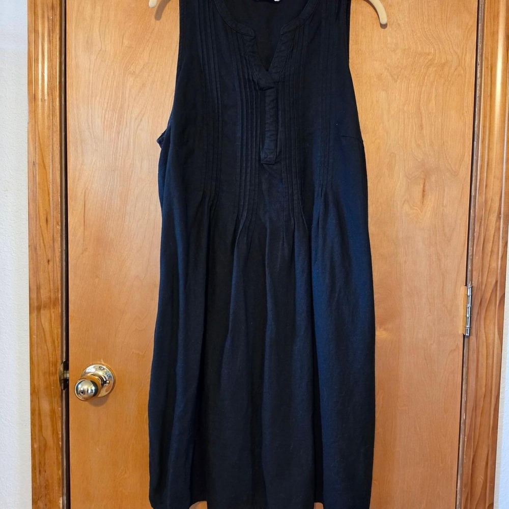 Sonoma Goods for Life Black Linen Midi Dress Pintuck Pockets 0X Womens